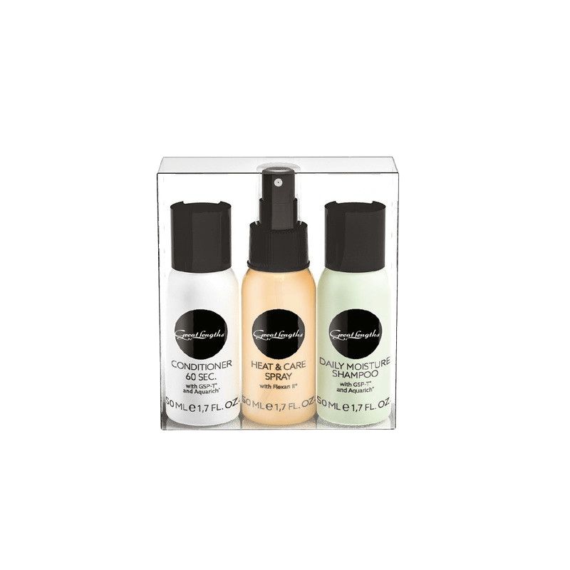 Great Lengths Reiseset Kennlernbox mit Shampoo Conditioner und Hitzeschutz für gepflegtes Haar unterwegs