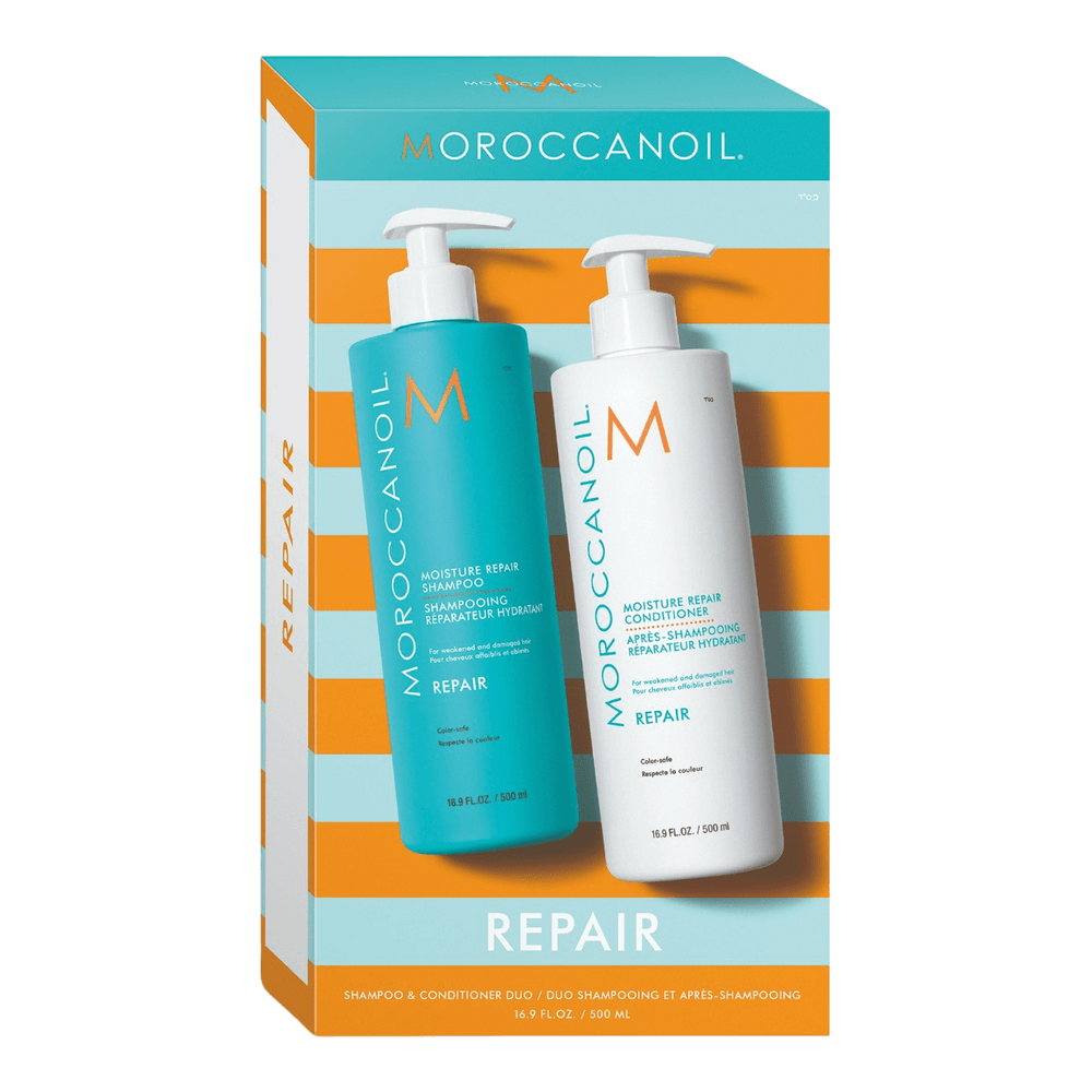 Moroccanoil Duo Repair Pflegeset mit regenerierendem Shampoo, Conditioner und Gloss Maske für geschädigtes Haar