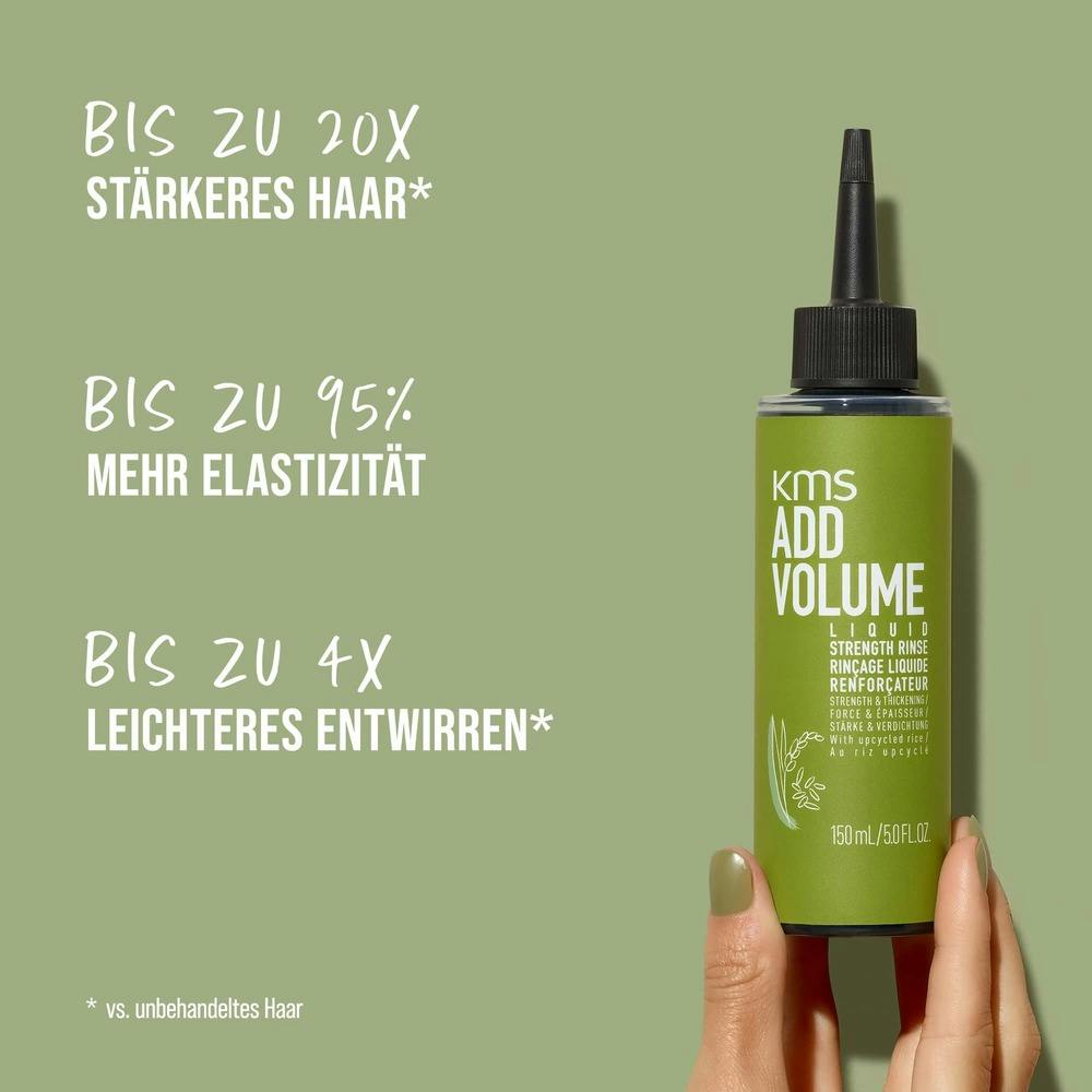 KMS ADDVOLUME Liquid Strengthening Rinse Produktübersicht mit Anwendungshinweis und Inhaltsstoffen