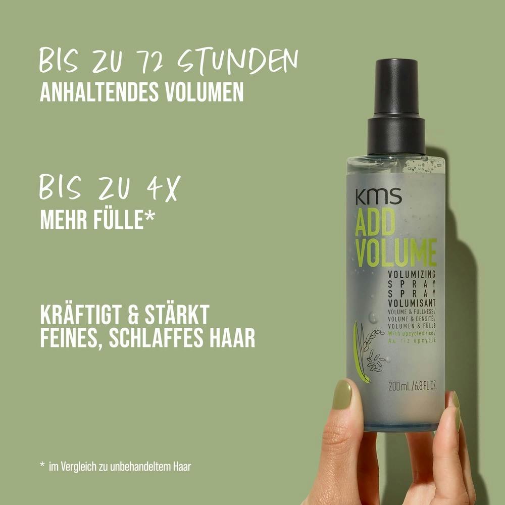 KMS ADDVOLUME Volumizing Spray mit Anwendungshinweisen für mehr Volumen und Pflege bei feinem Haar