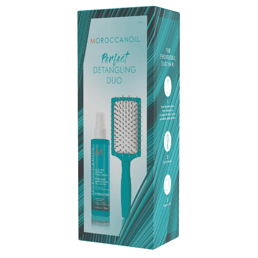 MOROCCANOIL Perfect Detangling Duo Kit mit Leave-In Conditioner und Paddle Brush für geschmeidiges, leicht kämmbares Haar